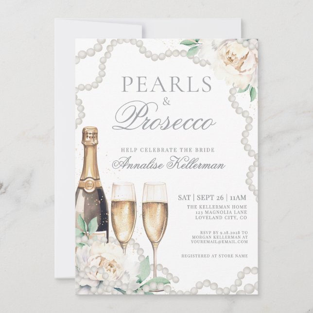 Convite Pearls And Prosecco Bridal Shower (Frente)