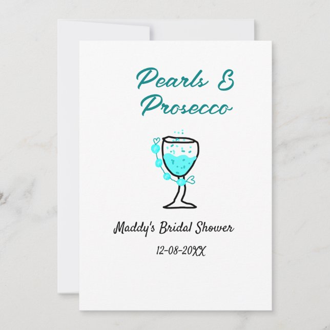 Convite Pearls and prosecco bridal shower blue black name  (Frente)