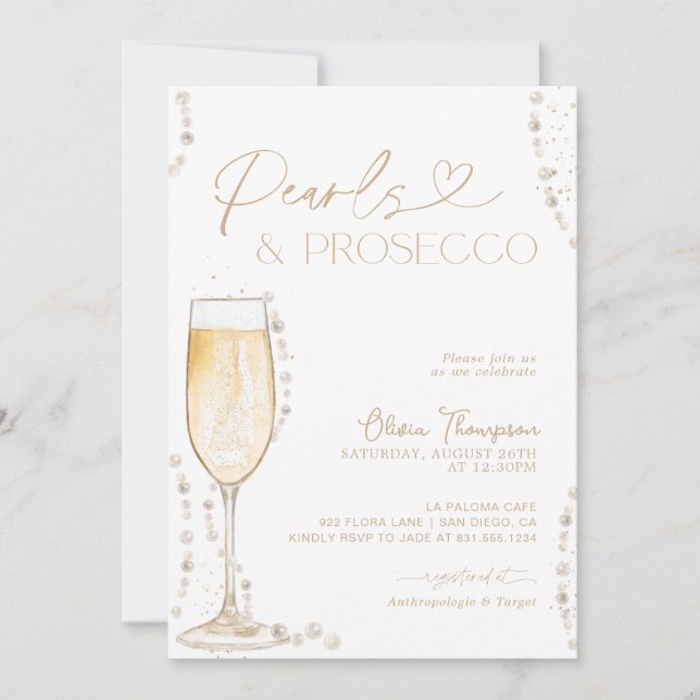 Convite Pearls and Prosecco Bridal Shower, Bubbly Invite (Frente)