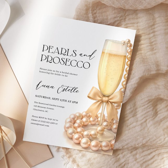 Convite Pearls and Prosecco Elegant Bow Bridal Shower (Criador carregado)