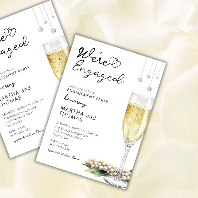 Convite Pearls And Prosecco Elegant Engagement Party  (Criador carregado)