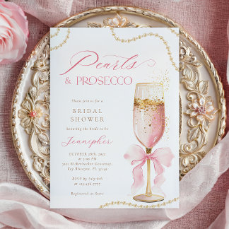 Convite Pearls and Prosecco Pink Bow Bridal Shower