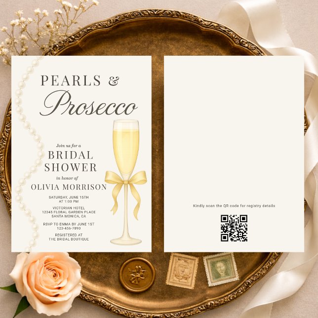 Convite Pearls and Prosecco QR Code Bridal Shower (Criador carregado)