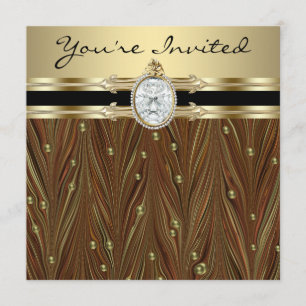 Convite Pearls Black Dourado Womans Festa de Aniversário