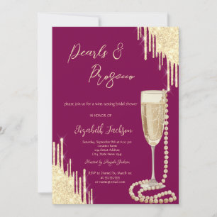 Convite Pearls Chic Dourados Chá de panela Prosecco