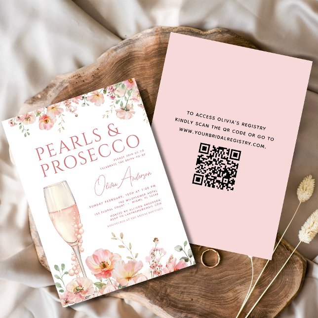 Convite Pearls de Código QR e Chá de panela de Blush Prose (Criador carregado)