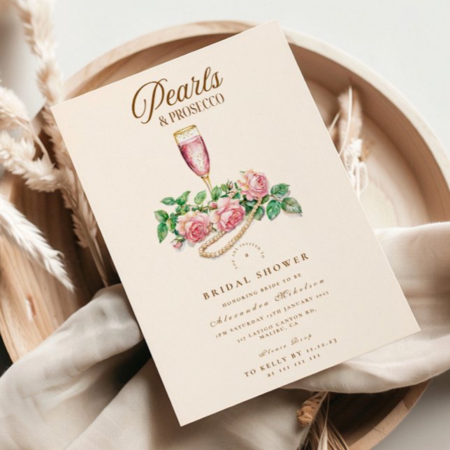 Convite Pearls de Rosa Blush e Chá de panela Prosecco (Criador carregado)