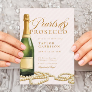 Convite Pearls Dourados Elegantes e Chá de panela Prosecco