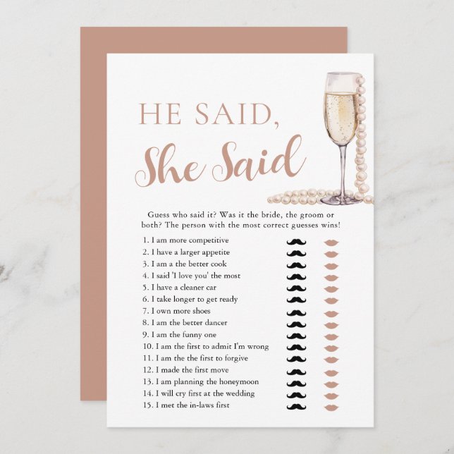 Convite Pearls Elegantes E Prosecco Ele Disse, Ela Disse J (Frente/Verso)