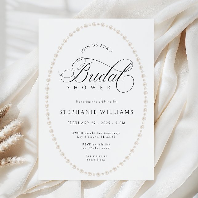 Convite Pearls Frame Bridal Shower Invitation (Criador carregado)