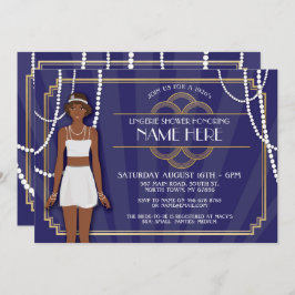 Convite Pearls Lingerie Chá 20 anos Dourado Marinho Invite