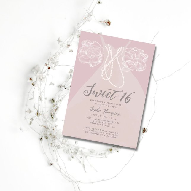 Convite Pearls Princesa Vestida Blush Rosa Doce Festa 16 (Criador carregado)