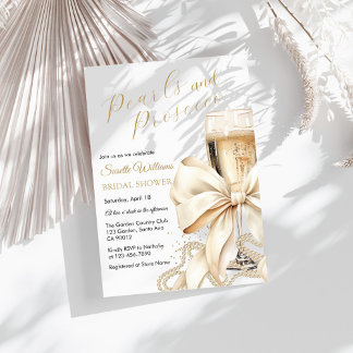 Convite Pearls & Prosecco Bow Bridal Shower Invitation