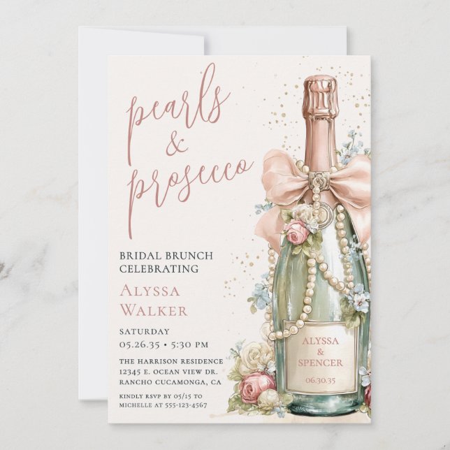 Convite Pearls & Prosecco Bridal Brunch (Frente)