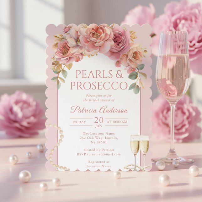 Convite Pearls & Prosecco Bridal Shower Invitation (Criador carregado)