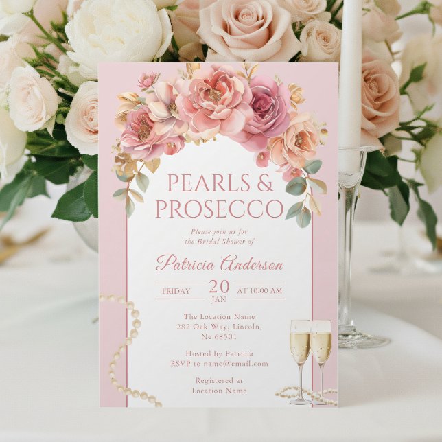 Convite Pearls & Prosecco Bridal Shower Invitation (Criador carregado)