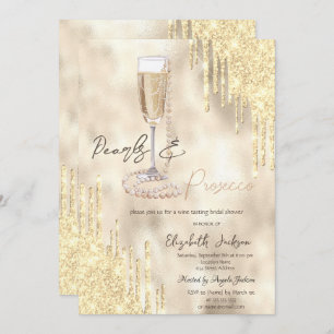 Convite Pearls Prosecco Dourado Glitter Drives Chá de pane