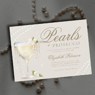 Convite Pearls Prosecco Elegant Ecru BrunChá de panela