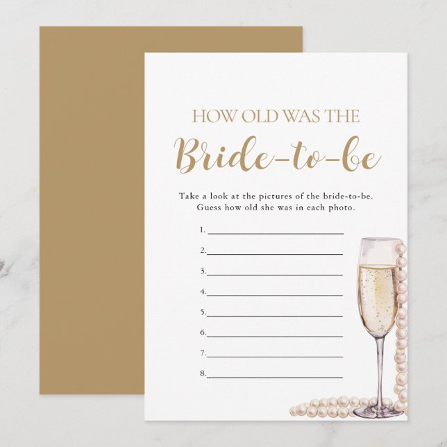 Convite Pearls & Prosecco Quão Velho Era o Jogo da Noiva (Frente/Verso)