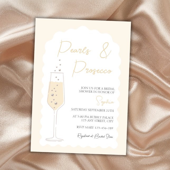 Convite Pearls & Prosecco Wavy Arch Chá de panela (Pearls & Prosecco Wavy Arch Bridal Shower Invitation)