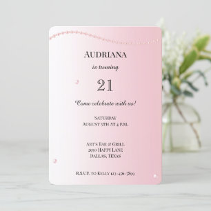 Convite Pearls Rosa bonito - Glam Birday
