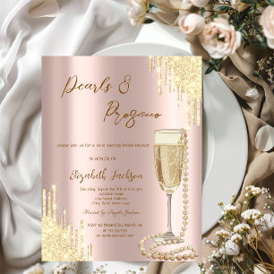 Convite Pearls Rosa Prosecco Chá de panela Dourado