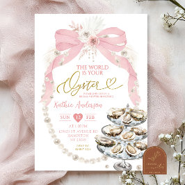 Convite Pearly e Laço Rosa Chuveiro de Noiva Ostra