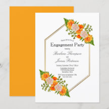 Peça de Noivado de Quadro Dourado Floral Laranja