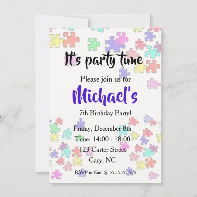 Convite Peças coloridas de quebra-cabeças (Frente)