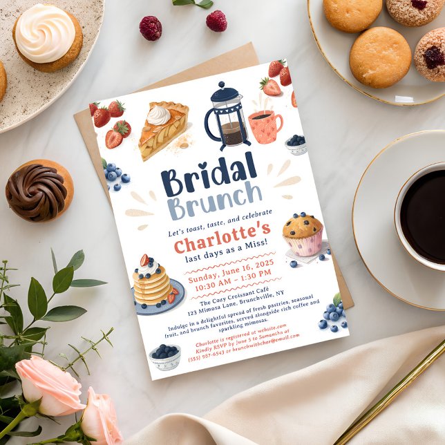 Convite Peças Whimsical Café Chá de panela Brunch (Whimsical Pastries Coffee Brunch Bridal Shower Invitation)