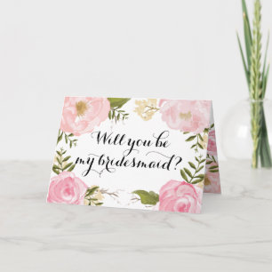 Convite Pedido de Bridesmaid Floral Rosa Moderno Vintage