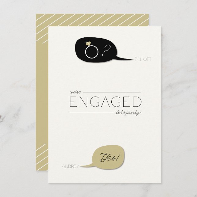 Convite Pediu & disse sim! Festa de noivado chique (Frente/Verso)