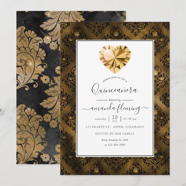 Convite Pedra Âmbar Quinceañera (Frente/Verso)