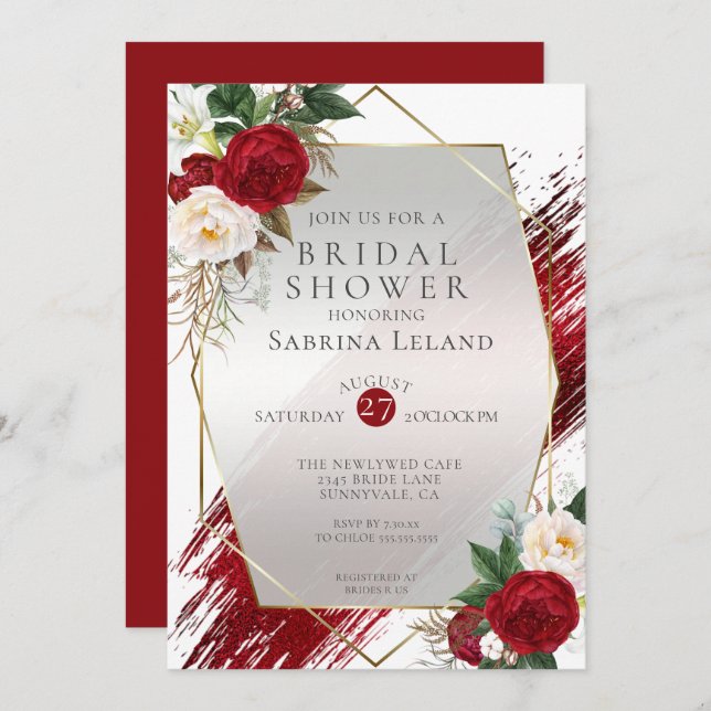 Convite Pedra-Escarlate Moderna e Pintura Crimson (Frente/Verso)