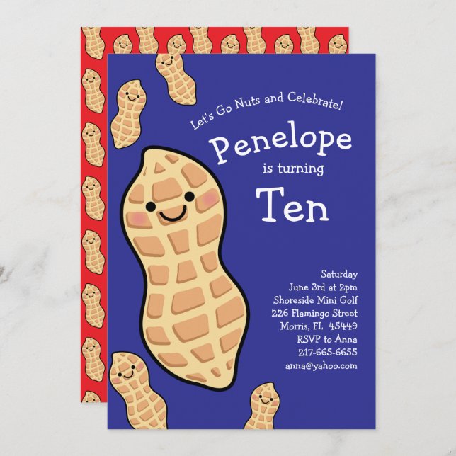 Convite Pedra-Festa de aniversário-amendoim Cartoon-de-fru (Frente/Verso)