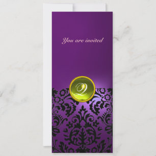 Convite PEDRA GEMA DAMASCO MONOGRAMA  amarelo roxo
