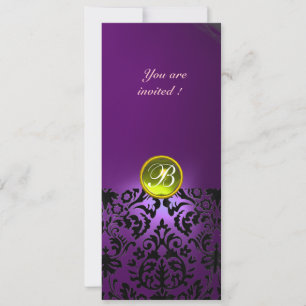 Convite PEDRA GEMA DAMASCO MONOGRAMA amarelo roxo