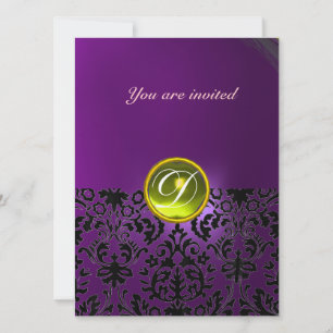 Convite PEDRA GEMA DAMASCO MONOGRAMA amarelo roxo