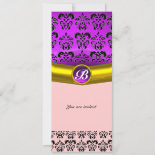 Convite PEDRA GEMA DAMASCO MONOGRAMA roxo branco preto