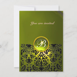 Convite PEDRA GEMA DAMASCO MONOGRAMA topázio amarelo rsvp