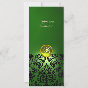 Convite PEDRA GEMA DAMASCO MONOGRAMA verde amarelo