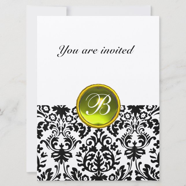 Convite PEDRA PRECIOSA DAMASCO MONOGRAMADA  manchada de am (Frente)