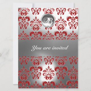 CONVITE PEDRA PRECIOSA DE DAMASCO VERMELHO E BRANCO MONOGR