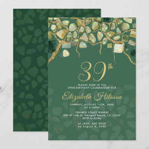 Convite Pedra Preciosa Verde Dourado Falso Aniversário