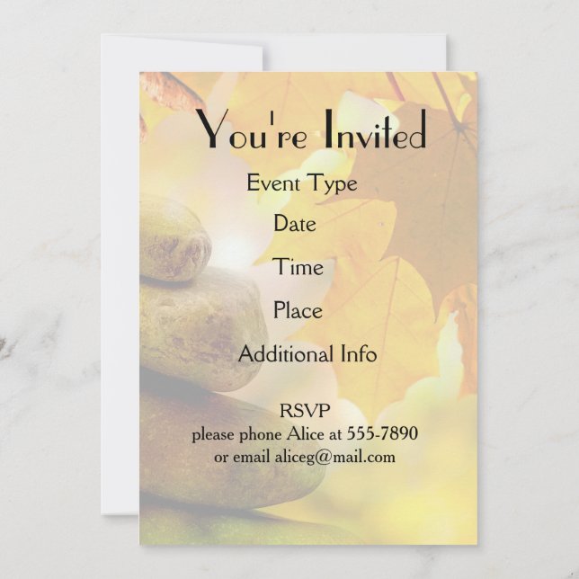 Convite Pedras de meditação Zen e Folhas de Mapeamento (Verso)