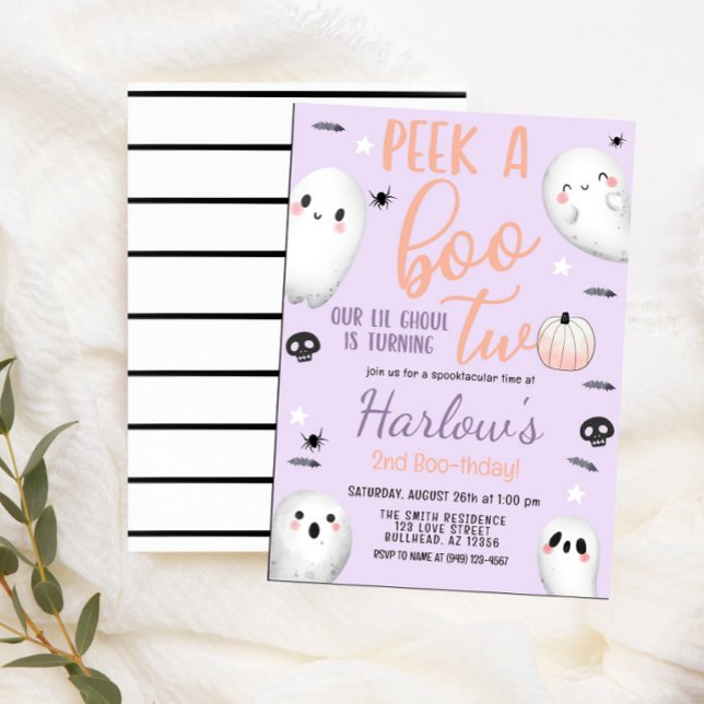 Convite Peek a Boo Ghost Pastel Purple Halloween Aniversár (Criador carregado)