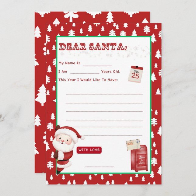 Convite Peek a Boo Letter to Santa Wishlist (Frente/Verso)