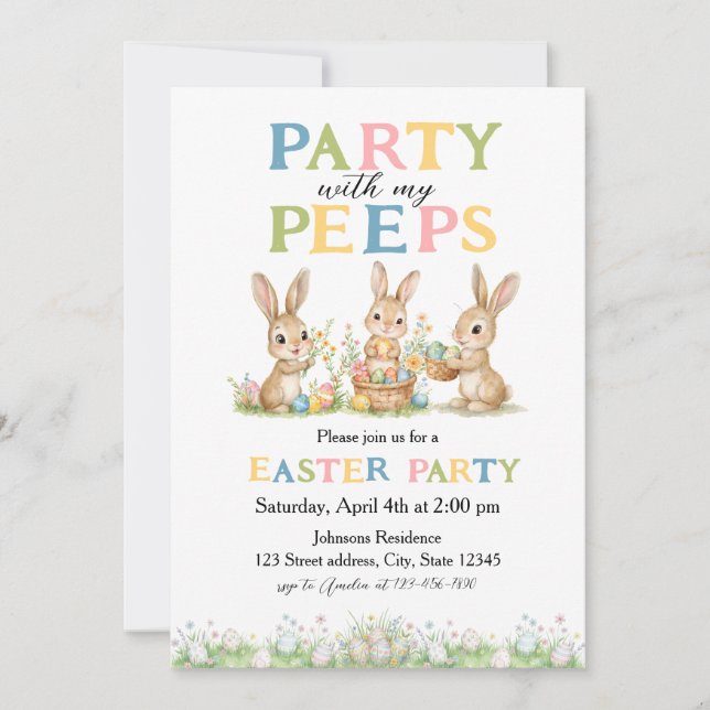 Convite Peeps Easter Invitation Custom Kids Easter Party (Frente)