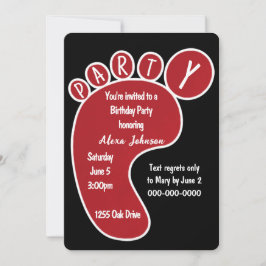 Convite Pegada De Festa de aniversário Vermelha Em Preto