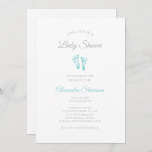 Convite Pegadas azuis do Precioso de Rapazes Simples